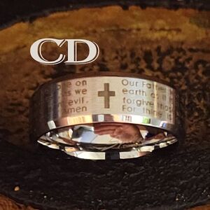 Men's Silver Lords Prayer Ring With Cross Christian Ring Promise ring or Purity